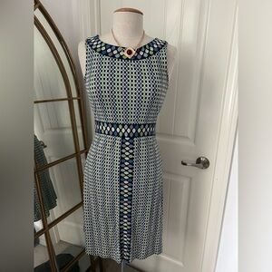 Tory Burch Blue Geometrical Short Casual Dress 100% Silk Size S